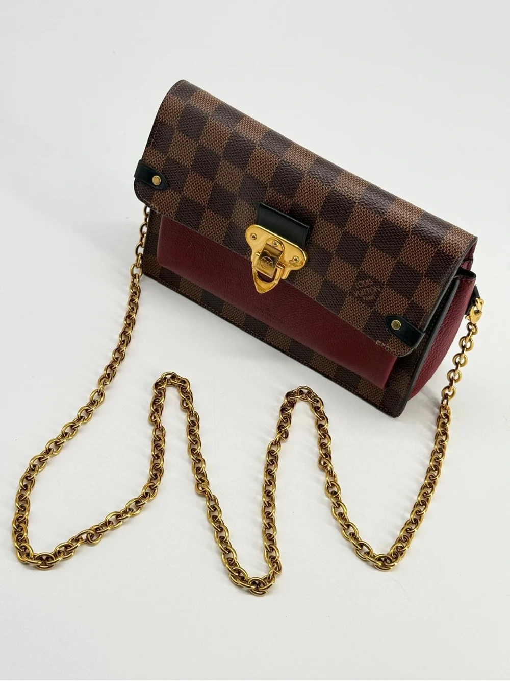 Louis Vuitton Vavin Chain Wallet NM In Damier Ebene Brown Canvas